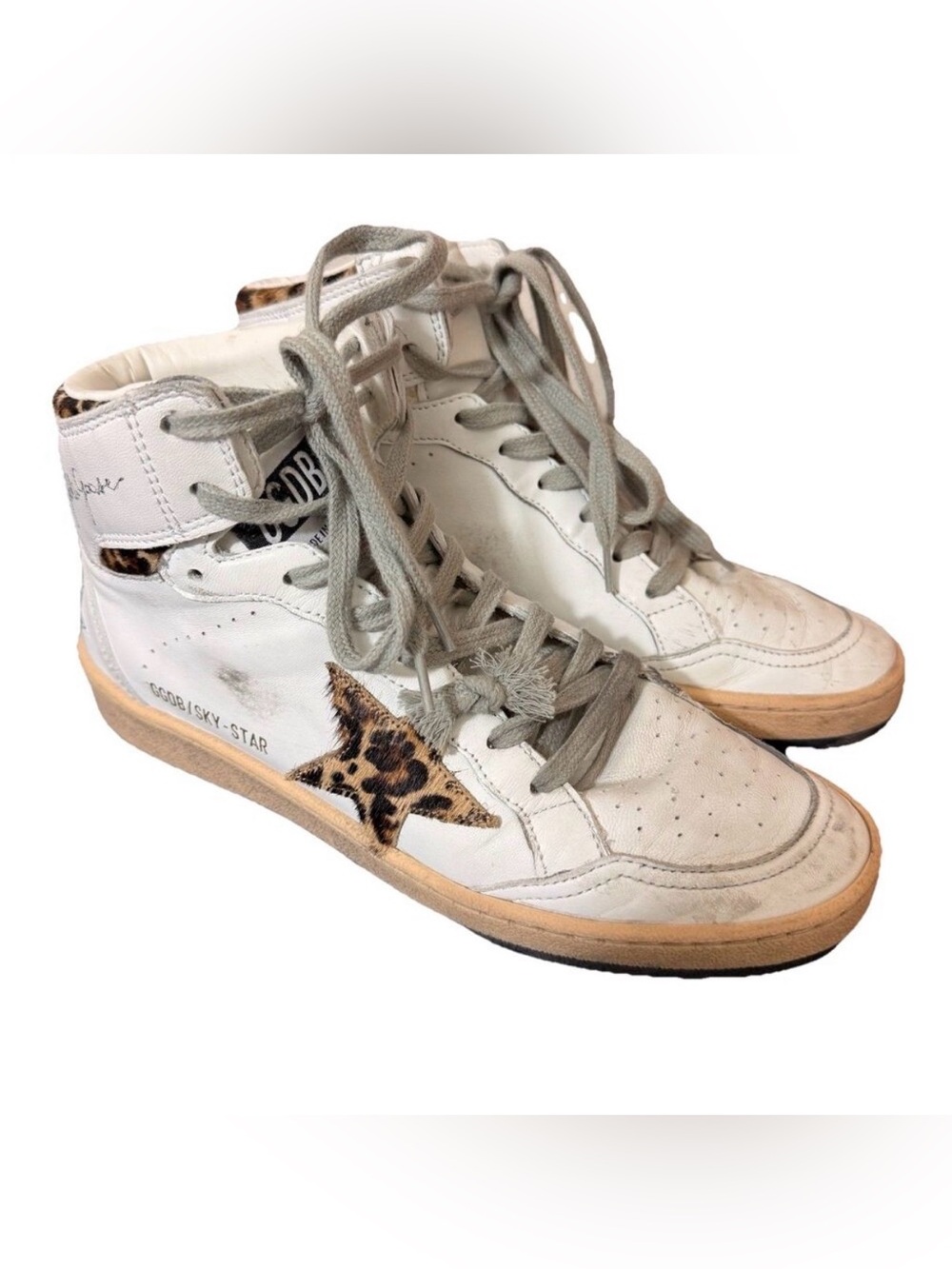 Golden Goose High Top Sneakers Womens Sz 38 Sky Star Signature Pony Hair Leopard